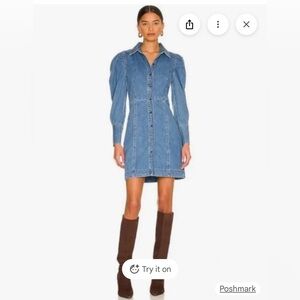 FRAME Women's Voluminous Puff-Sleeve Denim Minidress XS